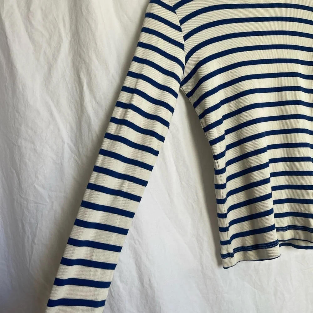 Argent Striped Long Sleeve Crew Neck Top Navy & White Ribbed Knit Capsule Size S